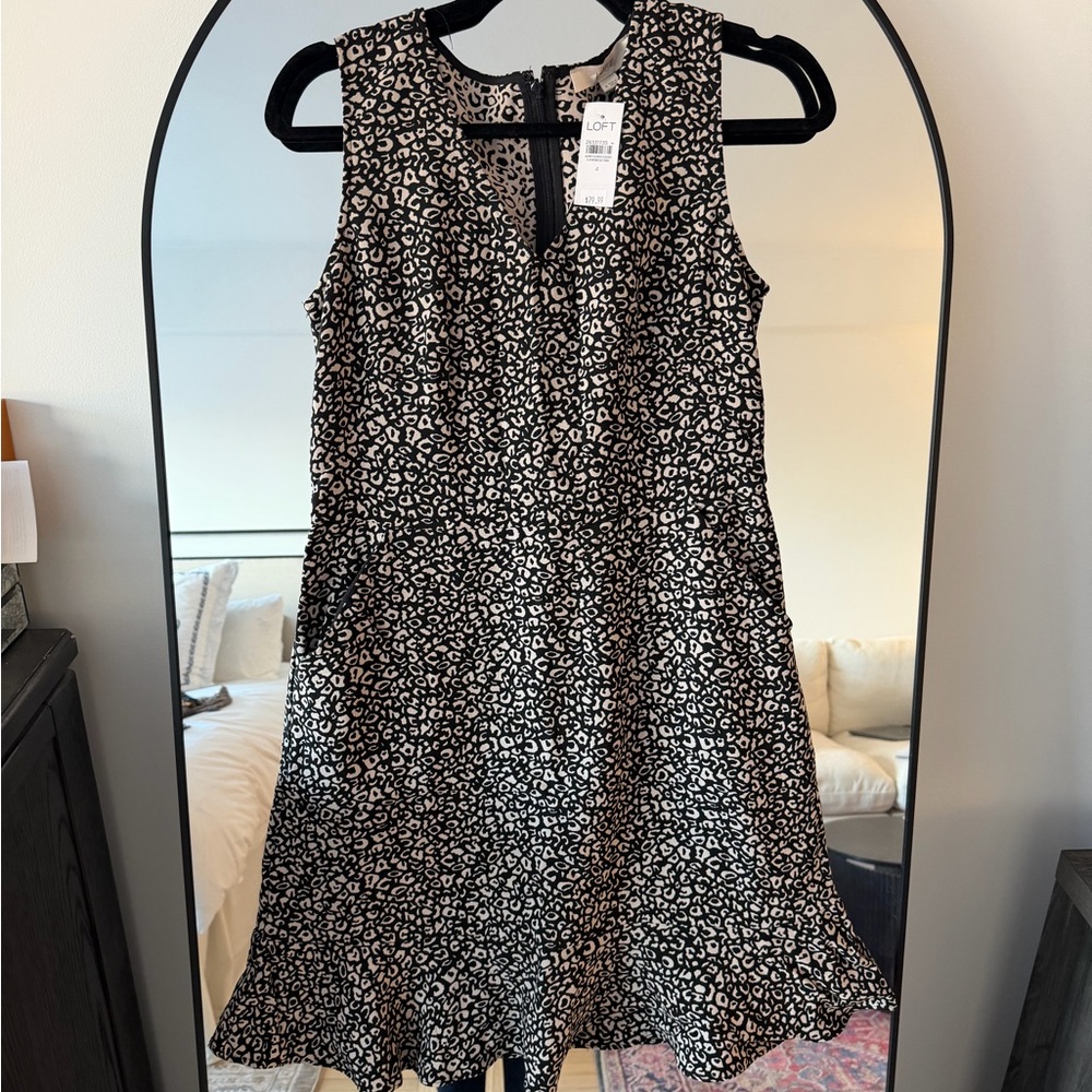LOFT Black and White Patterned Mini Dress
